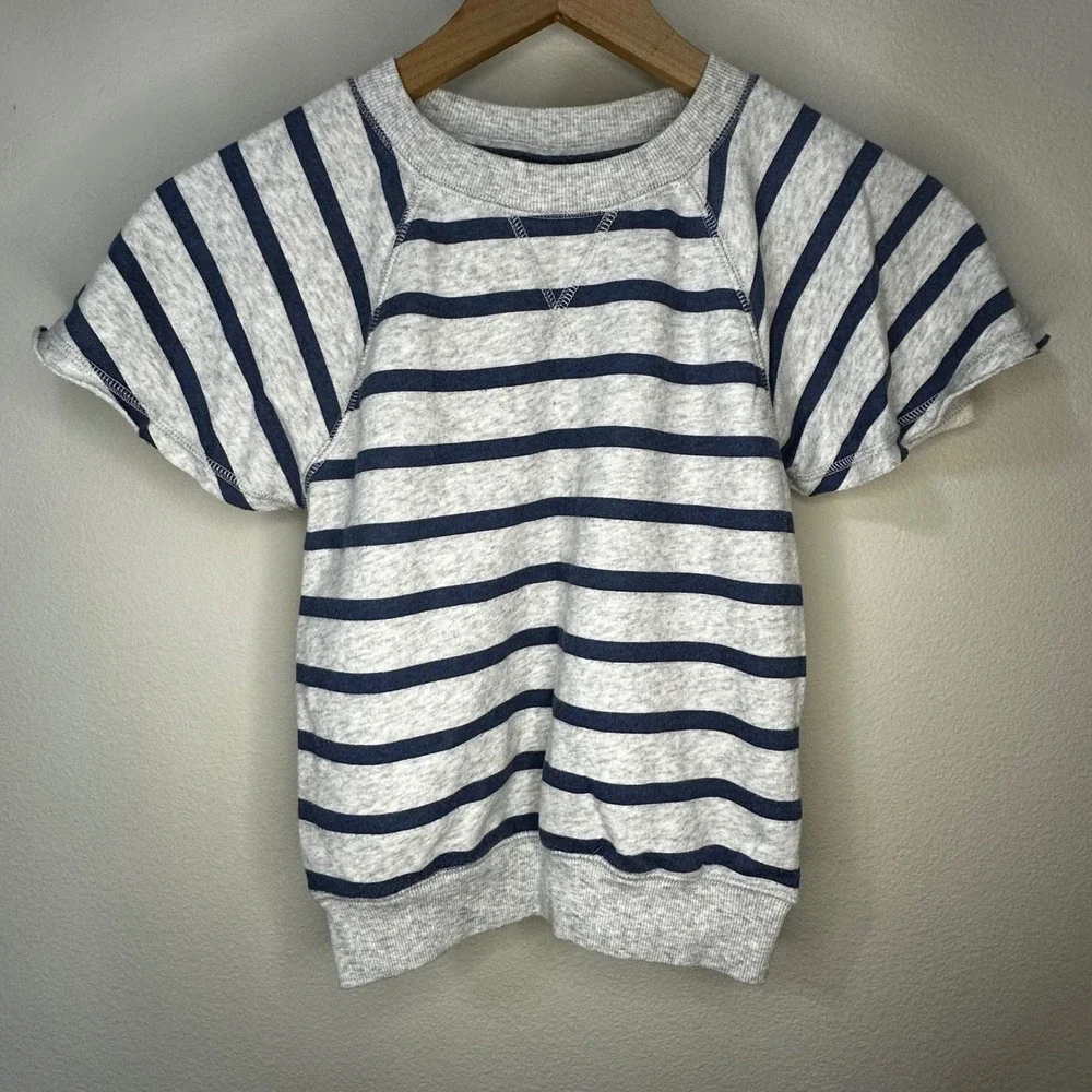 SO Kids Striped Raglan Short Sleeve Sweatshirt Size M 8‎ Gray Navy Blue Casual